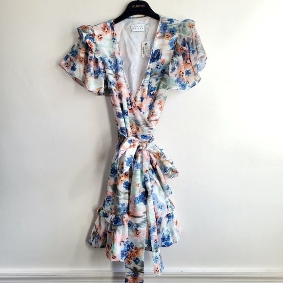 New Tanya Taylor Bailey Floral Print Faux Wrap Dress In Geranium Haze Multi Sz 2 - Picture 9 of 15